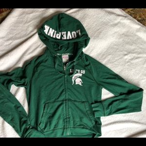 VICTORIA SECRET PINK MSU ZIP UP HOODED JACKET S